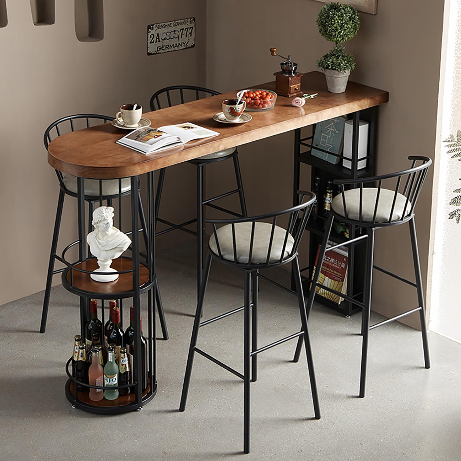 Bar Table - Counter Height Dining Table W Storage Shelves